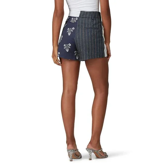 MONSE White Blue Flower Pot Striped Asymmetrical Shorts Women's Size 0